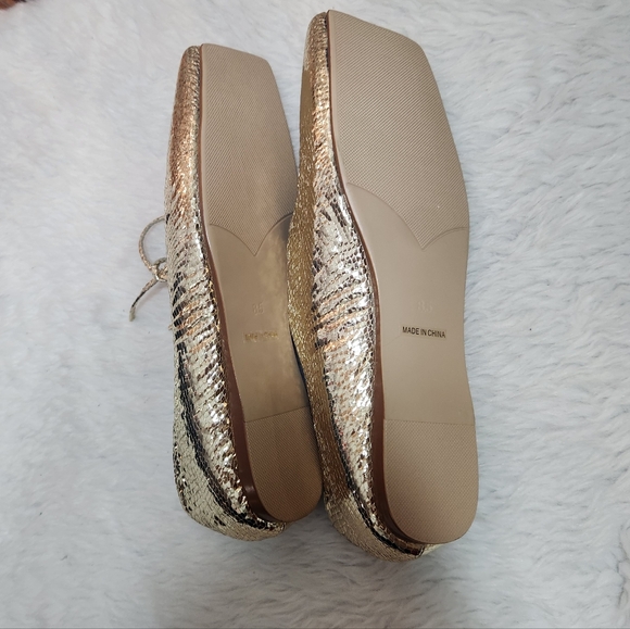 TEAIEUI Snakeskin Gold Square Toe Flats - Picture 11 of 14
